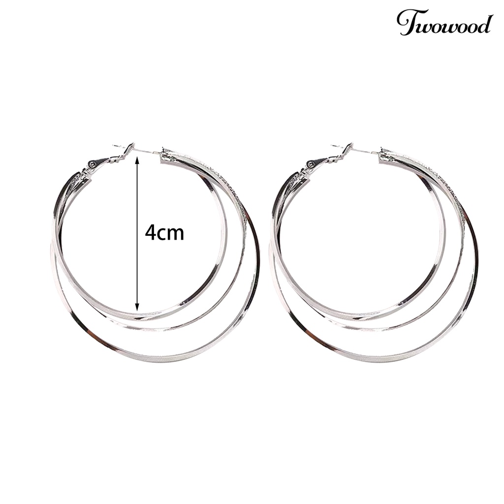 Twowood 1pasang Anting Wanita Multi-layer Berlebihan Mengkilap Tinggi Dipoles Temperamen Telinga Dekorasi Perhiasan Bulat Besar Hoop Earrings Wanita Hadiah