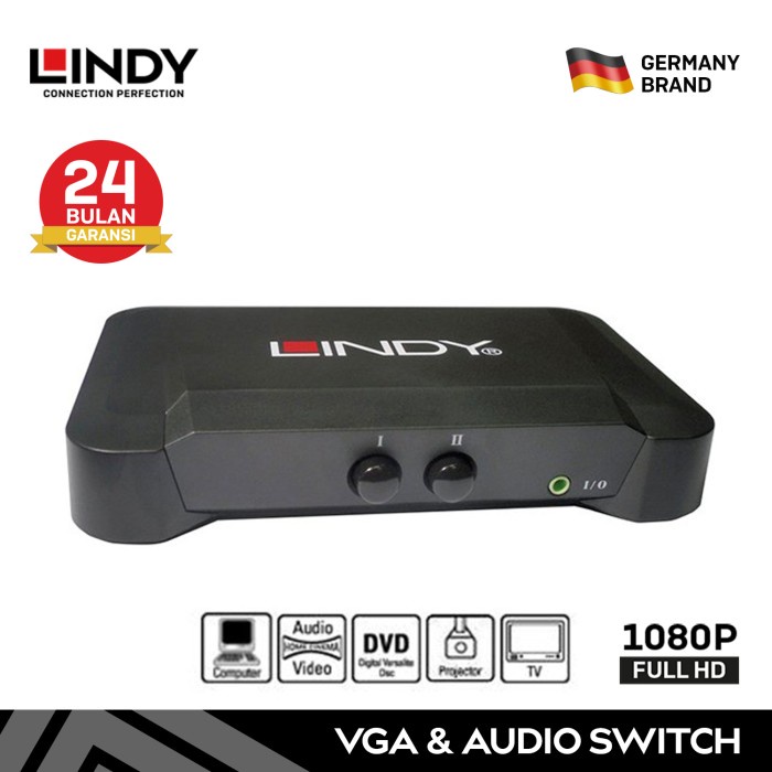 LINDY Switcher 2 Port VGA & Audio Switch Multi Sync Monitor HD