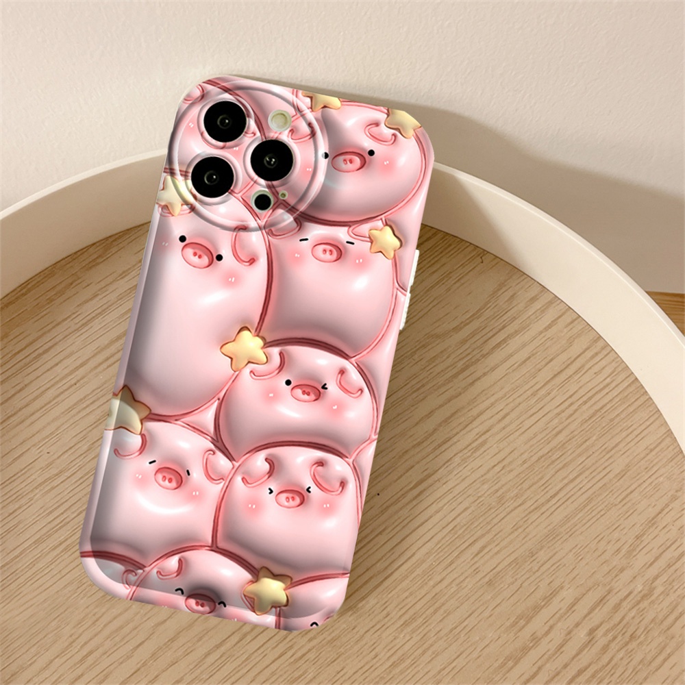 Realme 10 C55 C15 C12 C25S C11 C20 realme5 5i 6i C3 8i C21Y C25Y Pink Piglet Dan Little Monster Silicone Airbag Case Binteacase