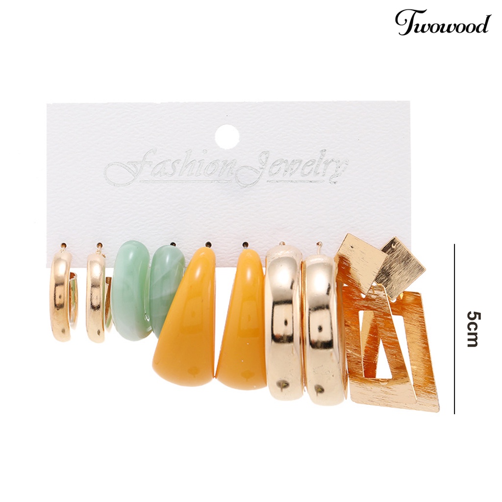 Twowood 5pasang Setengah Hoop Anting Berbentuk C Geometris Multi-Gaya Minimalis Elegan Logam Akrilik Wanita Stud Earrings Kit Perhiasan Fashion