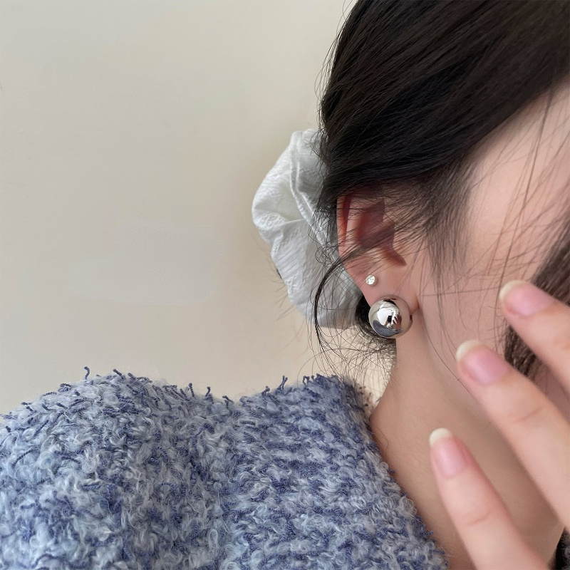 Aksesoris Perhiasan Anting Ear Studs Bentuk Bola Bulat Bahan Metal Untuk Perempuan Yang Indah