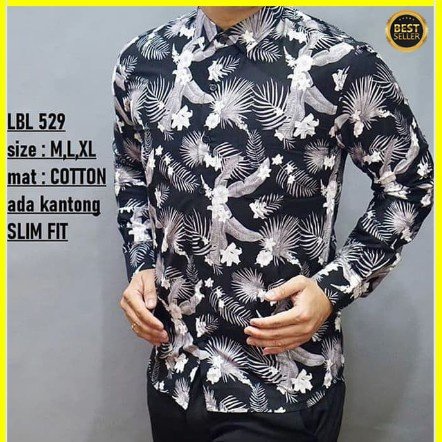 KEMEJA PRIA BATIK LENGAN PANJANG HEM BAHAN KATUN HALUS 40S LBL 529 MEWAH PREMIUM BAJU ELEGANT SIZE M L XL SKU MS JAKARTA