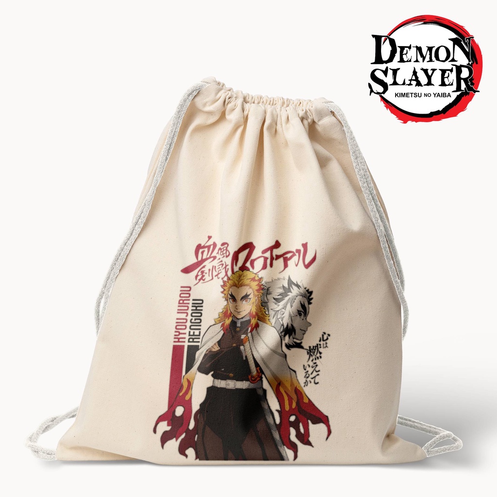 Stringbag Anime Demon slayar kimetsu no yaiba Rengoku tas serut canvas premium tas string bag totebag