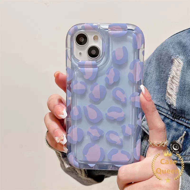 Ins Fashion Casing Airbag Motif Leopard Ungu Samsung A13 A50 A50s A02s A52s A11 A03 A04E A20 A04s A04 A12 A30s M11 M12 A03s A23 A52 A30 A32 F23 M23 M13 Shockproof Soft Clear Case