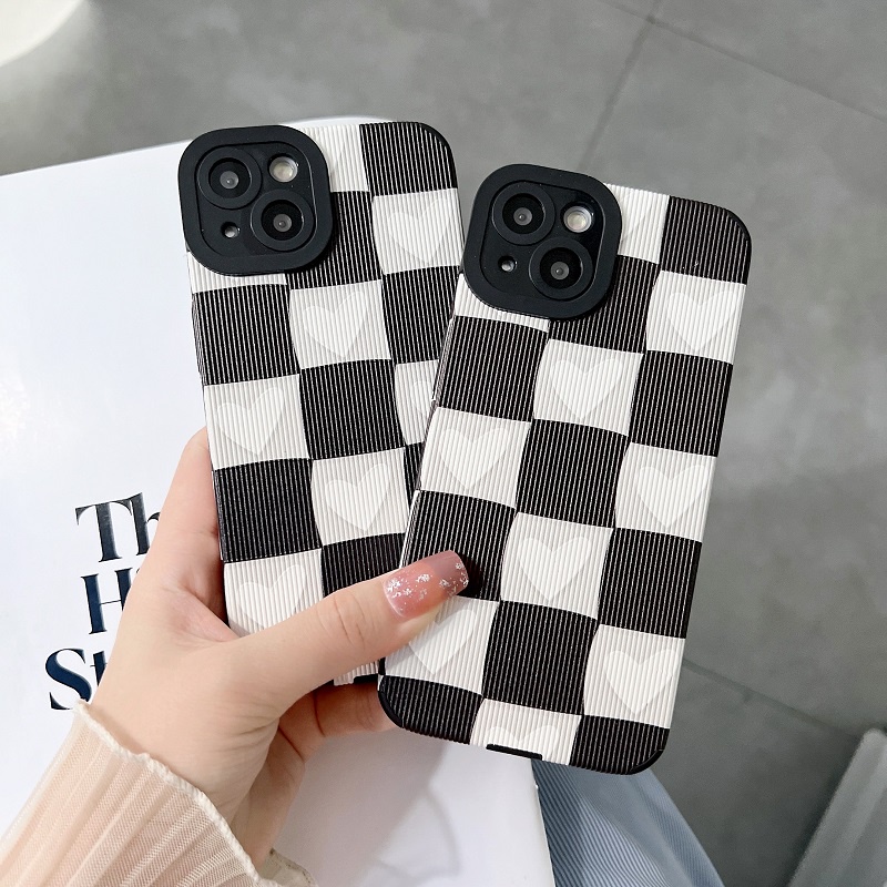 IPHONE Untuk Iphone14 13 12 11 Pro MAX X XR XS Max7 8 Plus Butir Vertikal Kisi Putih Cinta Hati Perlindungan soft Case