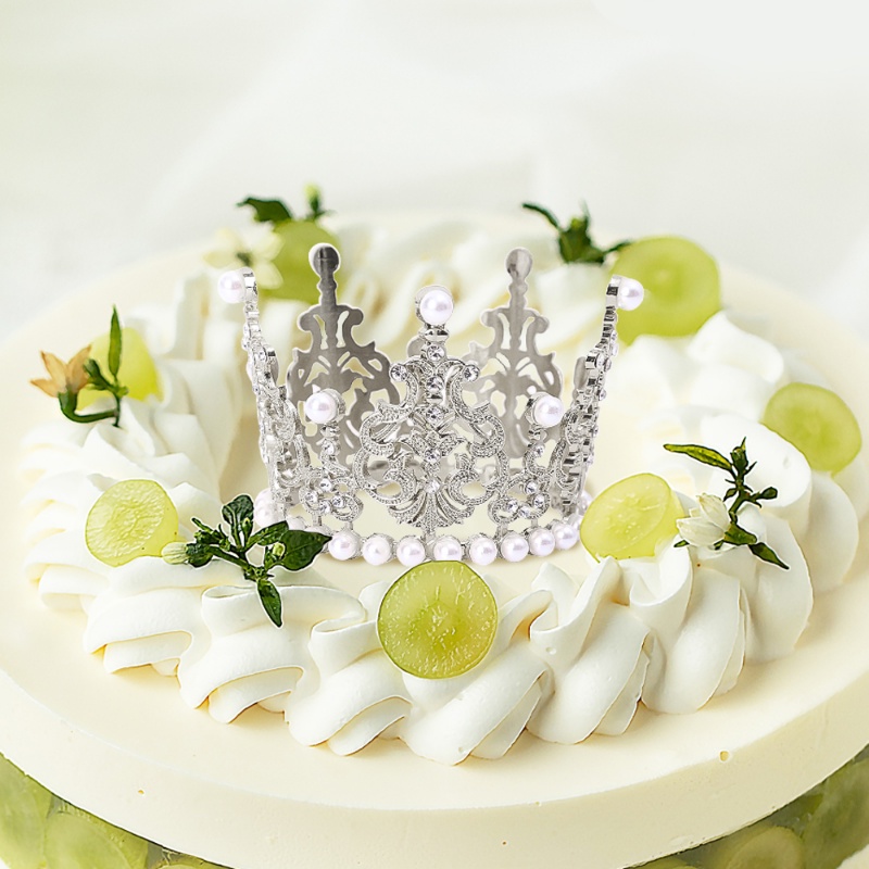 Mahkota Mini Tiara Cake Topper/Mutiara Romantis Garland Happy Birthday Pesta Pernikahan Dekorasi Kue/Hiasan Rambut Anak Kreatif