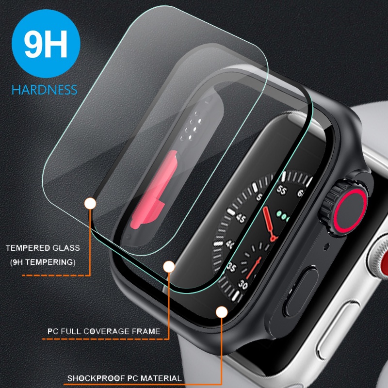 Ringan Anti-Tabrakan Tempered Glass Watch Case Tahan Air All-inclusive Change To Ultra PC Screen Protector Cover Kompatibel Untuk Apple Watch 7per8 Generation 45mm