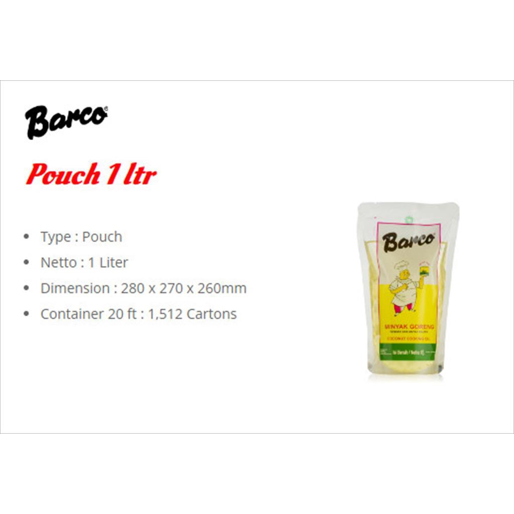 Barco Minyak Goreng Kelapa Pouch 1 Liter Coconut Cooking Oil Halal