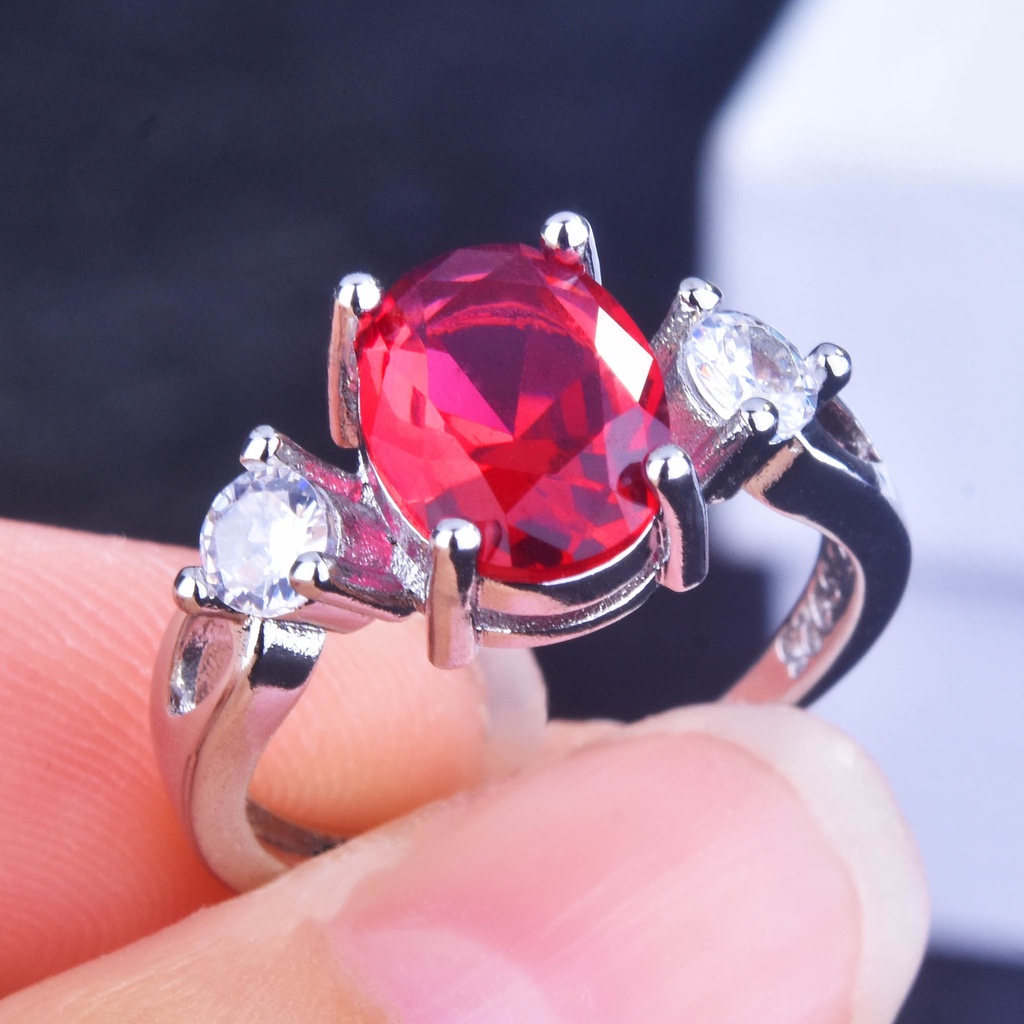 Goldkingdom Fashion Perhiasan Aksesoris Ready Stock Perhiasan Hidup Drainase Kesejahteraan Cincin Warna-Warni Grosir Simulasi Safir Merpati Darah Cincin Merah.