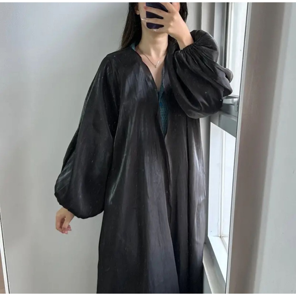 Premium Abaya Outer Shimmer Dress Long Outer Cardigan Wanita
