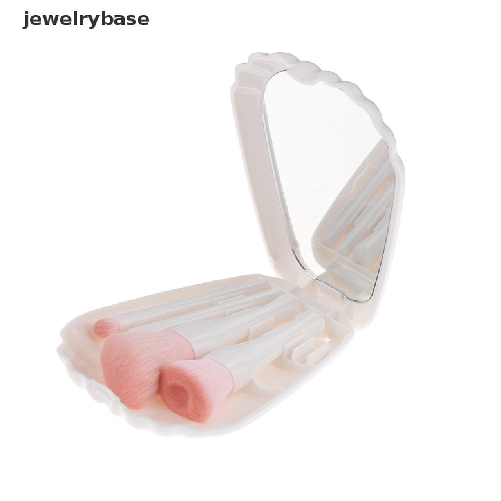 [jewelrybase] 5pcs/set Makeup Brushes Kosmetik Bedak Eye Shadow Brush Dengan Kotak Dan Cermin Butik
