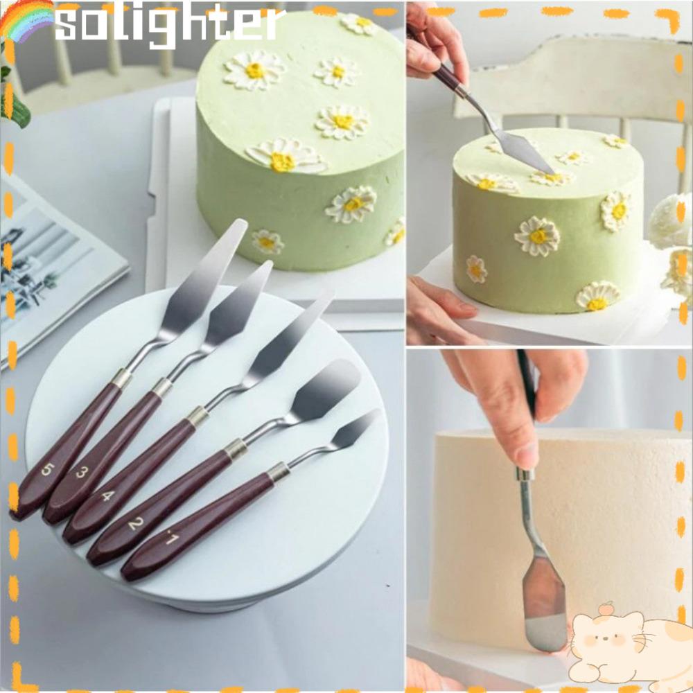 Solighter Kue Buttercream Icing Spatula Masak Tahan Panas Non Stick Cookie Pastry Scraper Stainless Steel Penghalus Spreader Butter Spatula