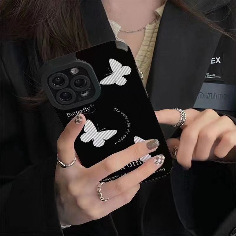 Black &amp; White Butterfly Soft Case HP VIVO V9 Y11 Y12i Y12 Y15 Y17 Y12S Y20 Y20i Y20S Y19 Y93 Y91C S1 V15 Pro Y50 Y30 Y30i V20 Z1 Pro Y52S Y31S V5 V5S V21 4G V23 5G Y83 FTD Stripe Casing