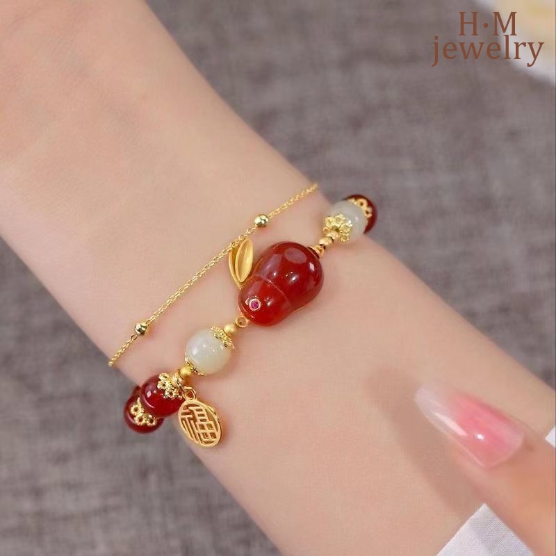 Giok Hare Hetian Jade Double-Layer Bracelet 2023gelang Batu Akik Merah Kelinci