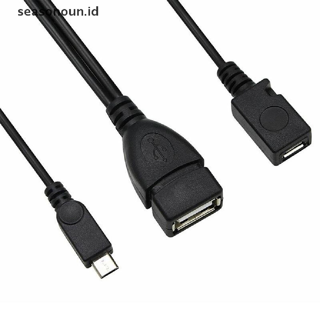 Seasonoun 2in1 OTG Micro USB Host Power Y Splitter USB Port Terminal Adapter Kabel OTG Kabel Data Pria Wanita Untuk Flash Disk Smart Phone.