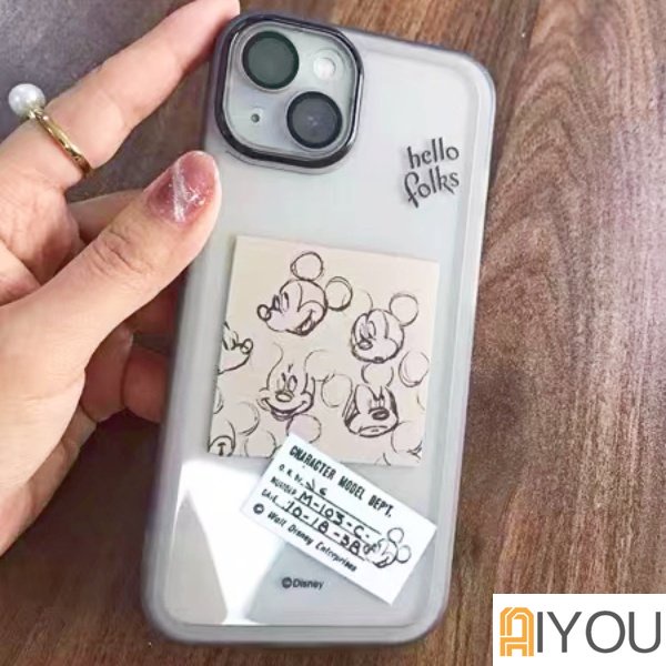 IPHONE Mickey label Case Mewah Silikon Transparan Dengan Speaker Penyaring Debu Soft Case Untuk Iphone14 13 12 11 Pro Max Plus Lensa Kaca Shockproof Cover