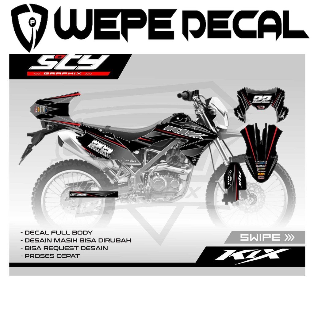 DECAL KLX BF HITAM ABU-ABU  FULL BODY