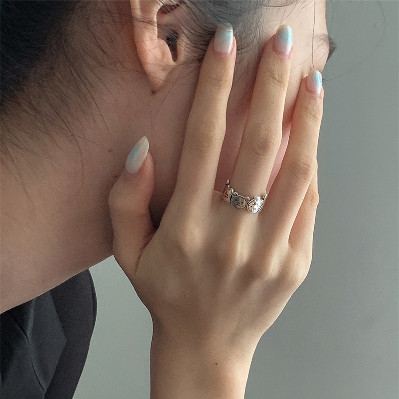 Goldkingdom Aksesoris Perhiasan Fashion Ready Stock Hip-hop Fashion Merek Graffiti Man Ring Female Design Sense Fashion Network Kepribadian Merah Cincin Perak