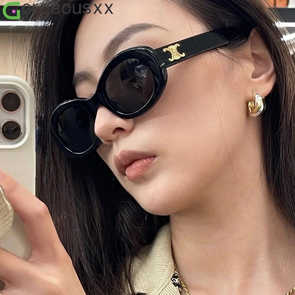 Ellipse Vintage Superior Sense Sunglasses Untuk Wanita Lensa Abu-Abu Desain Baru Kepribadian Travel Fashion Aksesoris