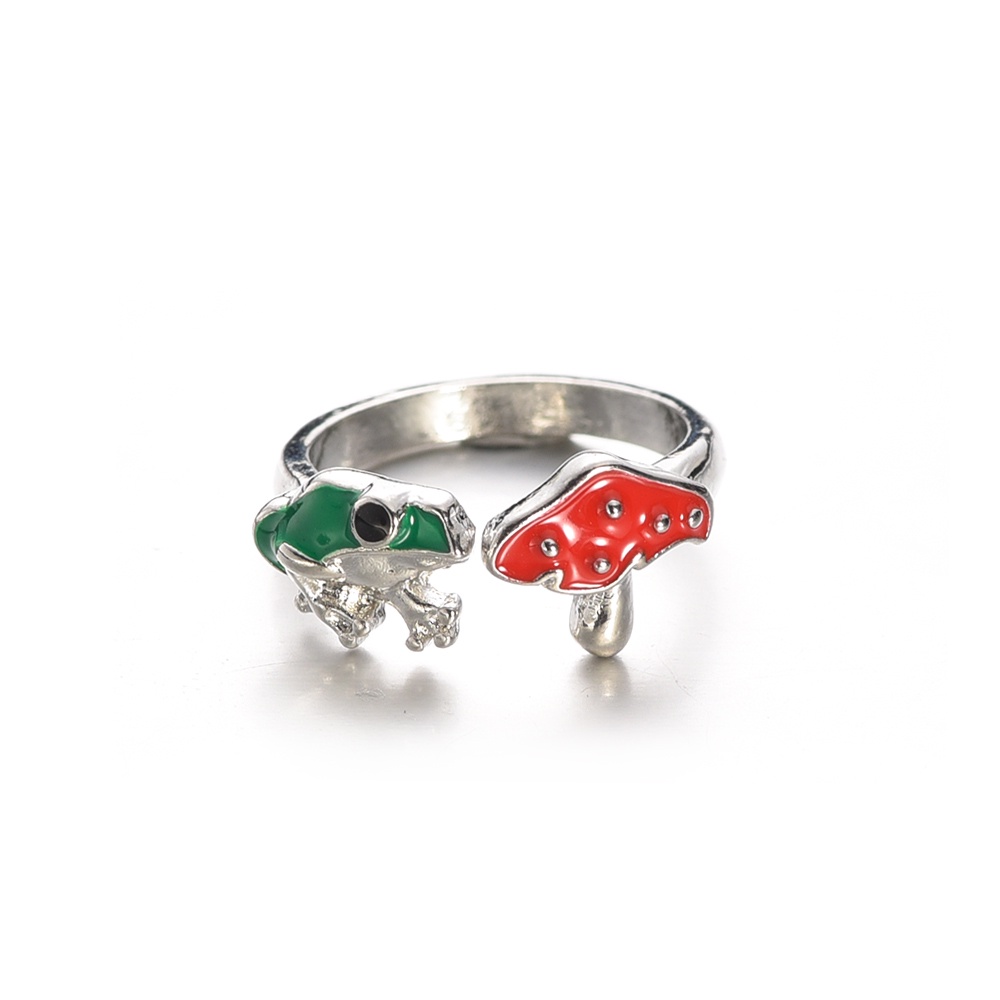 Rustic Green Frog Red Mushroom Rings Warna Emas Perak Cincin Kodok Lucu Desain Terbuka Cincin Yang Dapat Disesuaikan Best Friend Couple Rings