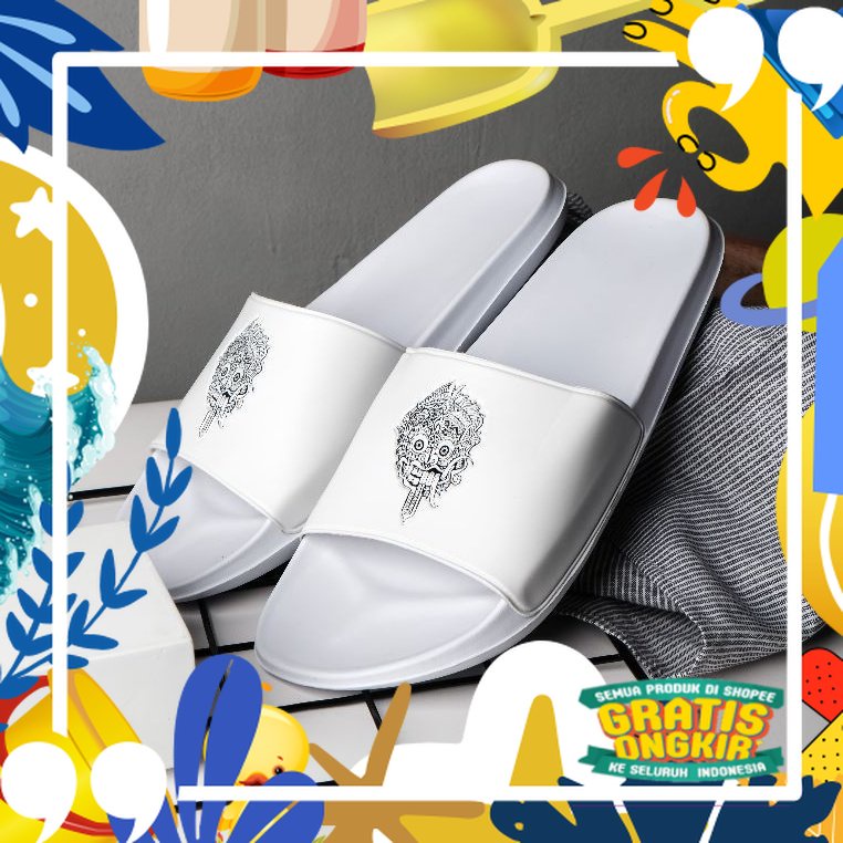 Sandal Slide Pria terbaru Slop Casual - Putih/ merah putih biru polos