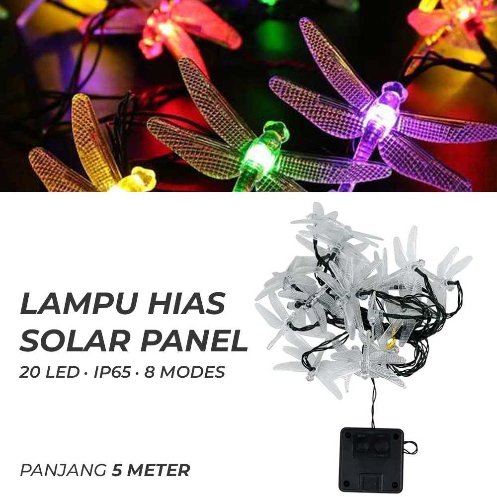 (BISA COD) FTIHSHP YUSHILED Lampu Hias String Lights Dragonfly Solar Panel IP65 8 Modes - M088