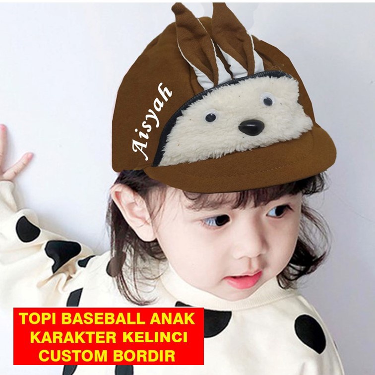 Topi Bayi Lucu Karakter Kelinci Bordir Nama Tulisan