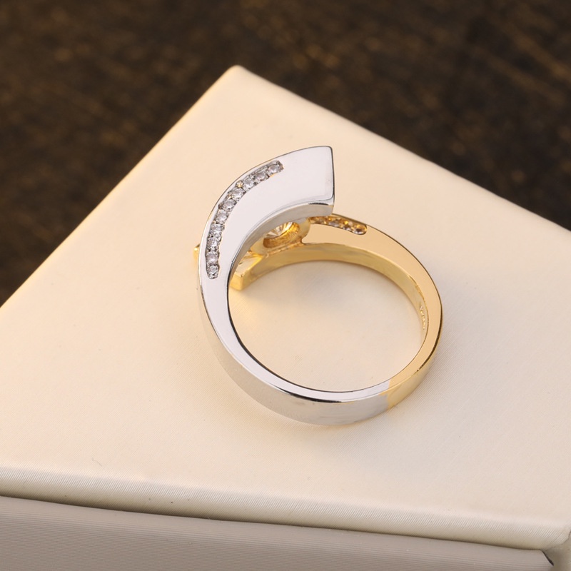 Goldkingdom Fashion Perhiasan Aksesoris Ready Stock Baru Berlian-set Zirkon Cincin Eropa Dan Amerika Berlapis 18 K Warna Emas Pemisahan Pertunangan Cincin
