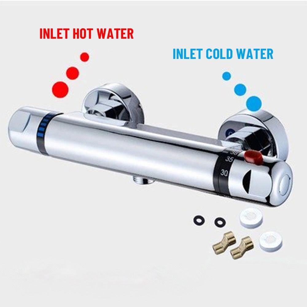 Populer Thernostatic Shower Mixer Panas Dingin Dua Pegangan Yang Dipasang Di Dinding Katup Keran Bar