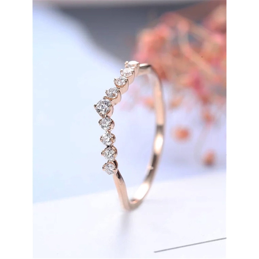 Goldkingdom Fashion Perhiasan Aksesoris Ready Stock Baru Terlaris 18 K Rose Gold Berlian Bertatahkan Cincin Eropa Dan Amerika Fashion Pertunangan Cincin Ekor Cincin Perempuan.