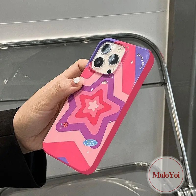 Kompatibel Untuk IPhone 14 Pro Max11 7 8 Plus XR 13 12 Pro Max 7plus X XS Max SE 2020 Rose Red Fashion Gradient Stars Shockproof Glossy Halus Soft Cover