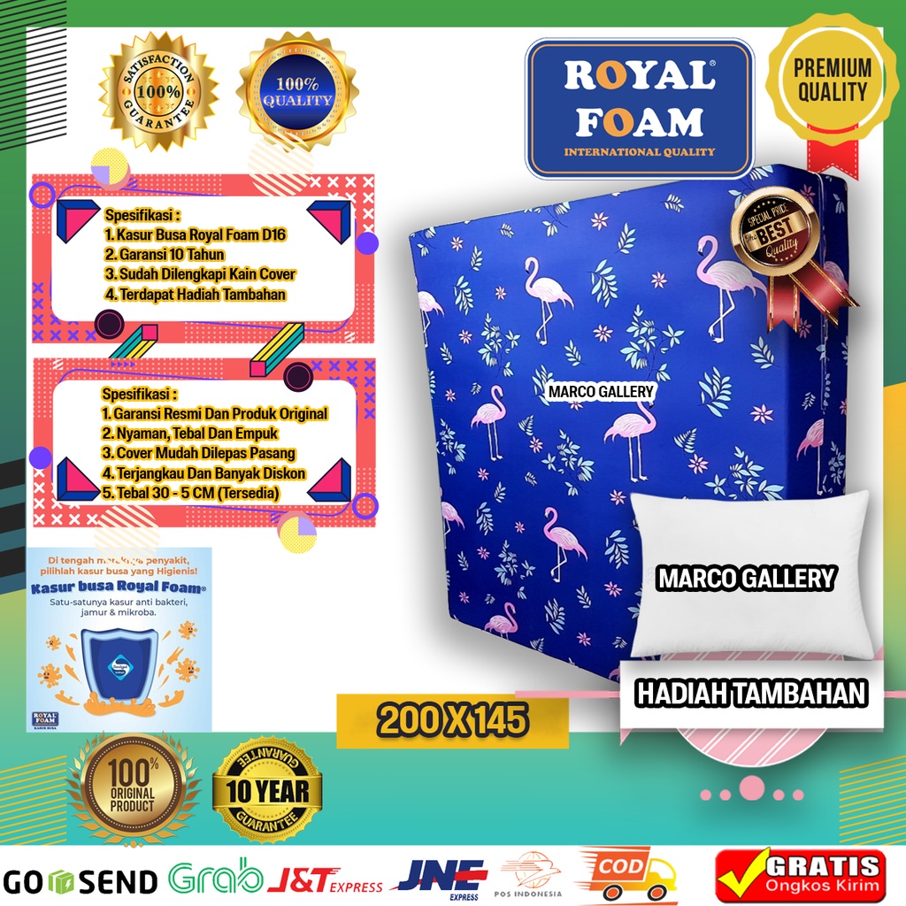 [200X145] Kasur Busa ROYAL FOAM D16 Ukuran 200 X 145 cm Garansi 10 Tahun Anti Kempes GRATIS Bantal M