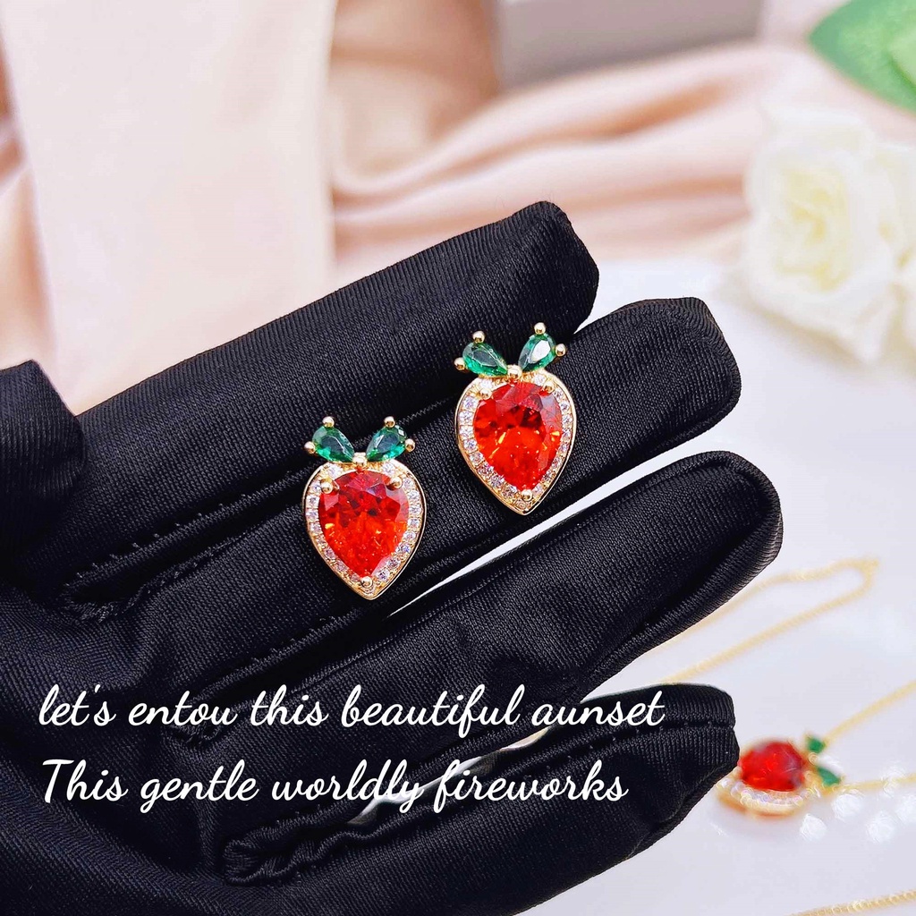 Goldkingdom Aksesoris Perhiasan Fashion Ready Stock &quot;Pulling Radish&quot; Fanta Orange Gemstone Wortel Kalung Cahaya Mewah Luxury Sense Carrot Stud Earrings Anting Panjang