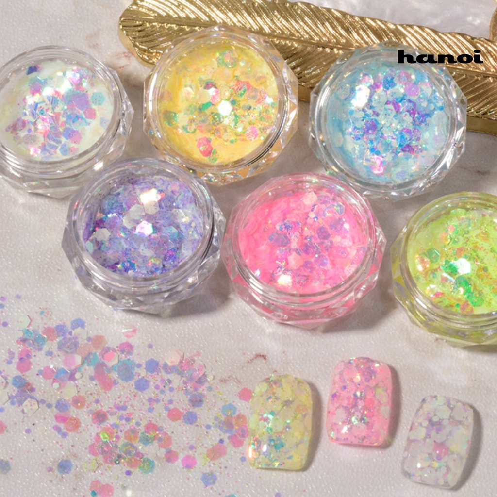 Hi 1kotak Luminous Nail Sequin Wanita Neon Kuku Glitter Flake Nails Art Dekorasi Manicure Aksesoris Untuk Digunakan Di Rumah
