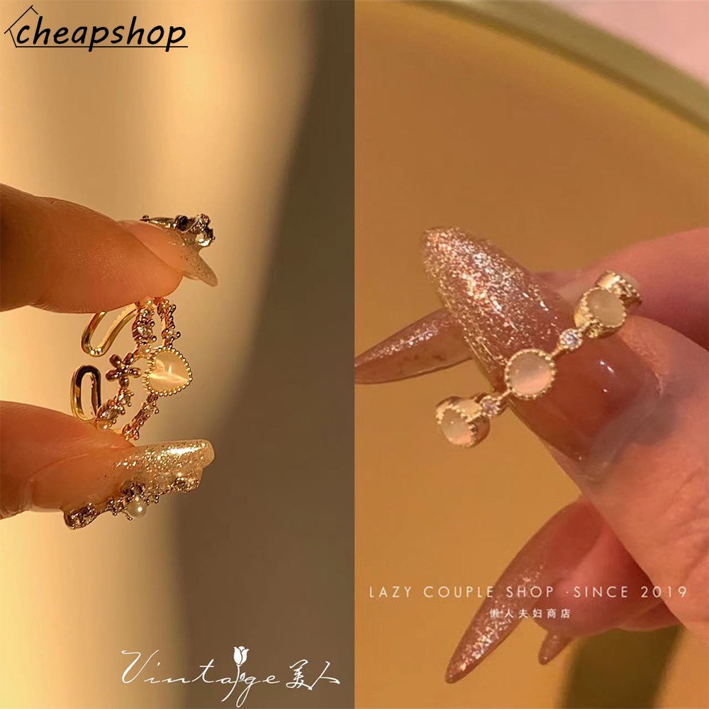 IFYOU Cincin Opal Kristal Manis Zirkon Hati Double Adjustable Rings Untuk Aksesoris Perhiasan Wanita