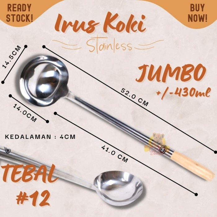 Irus Stainless gagang Kayu 52cm kapsitas 430ml Irus koki panjang no12