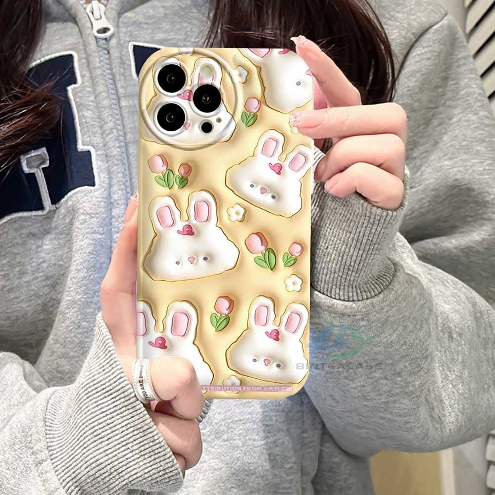 Casing hp Oppo A77S A57 A16 A16K A16S A54S A17 A5S A12 A3S A12E A92 A52 F1S A53 A33 A31 A9 A5 A15 A15S A54 F9 C1 A11K Cute Flower Rabbit Silicone Airbag Case Binteacase