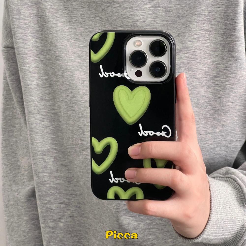 IPHONE Casing Ponsel Grafiti Cinta Hati Glossy Kartun Lucu Kompatibel Untuk Iphone11 14 12 13 Pro Max7 8 6 6s Plus X XR XS Max SE 2020 Shockproof Halus Tahan Kotoran Lembut TPU Back Cover