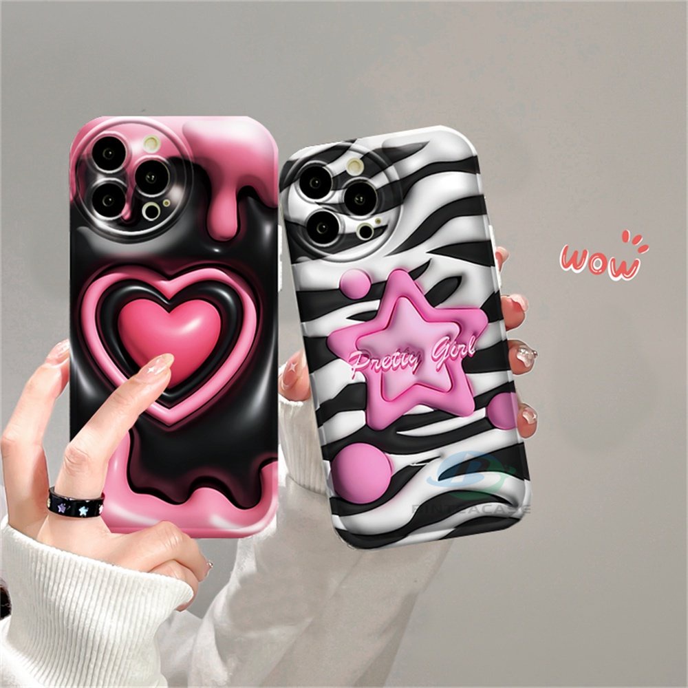 Casing hp Vivo Y02 Y16 Y22 Y35 Y21 Y21T Y33T Y33S Y17 Y15 Y12 Y11 Y20 Y20S Y12S Y12A Y91C Y1S Y95 Y93 Y50 Y30i Y15S Y15A Motif Zebra Bintang Pink Hati Silikon Airbag Case Binteacase