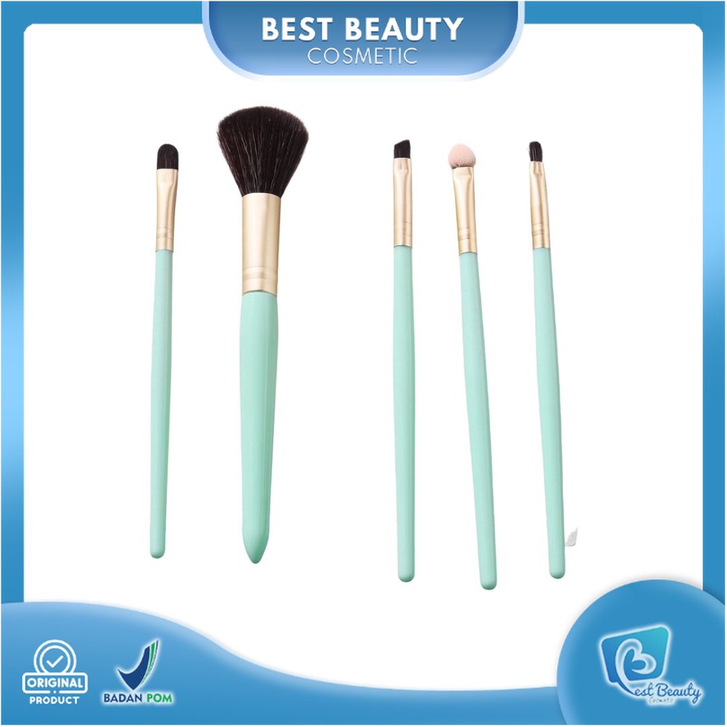 ★ BB ★ GLAMFIX Excellent Brush Set Lake Blue Make Up 5 Pcs - Set Kuas Makeup | GLAM FIX Alat Kecantikan Makeup by YOU