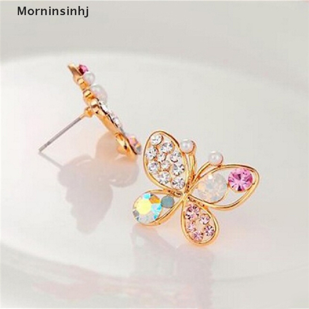 Mornin Ladies Chic Indah Kristal Berlian Imitasi Berongga Kupu-Kupu Ear Stud Earrings Hadiah id