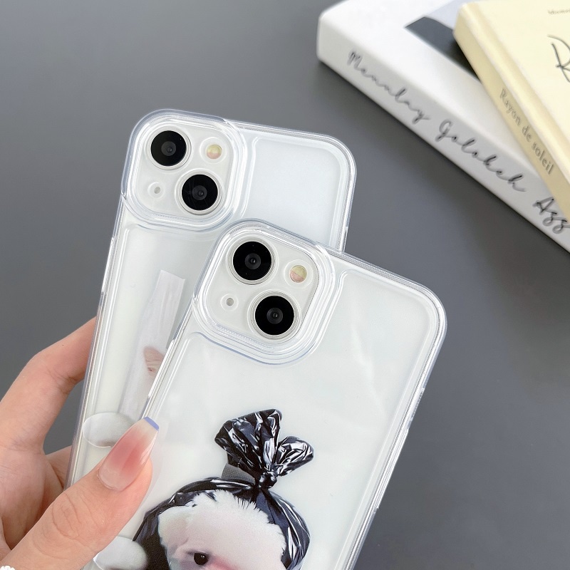 Iphone 14 Pro max cute kitten and puppy i14 13 11 12 case Pelindung Handphone x xr xsmax Silikon Transparan Tahan Jatuh