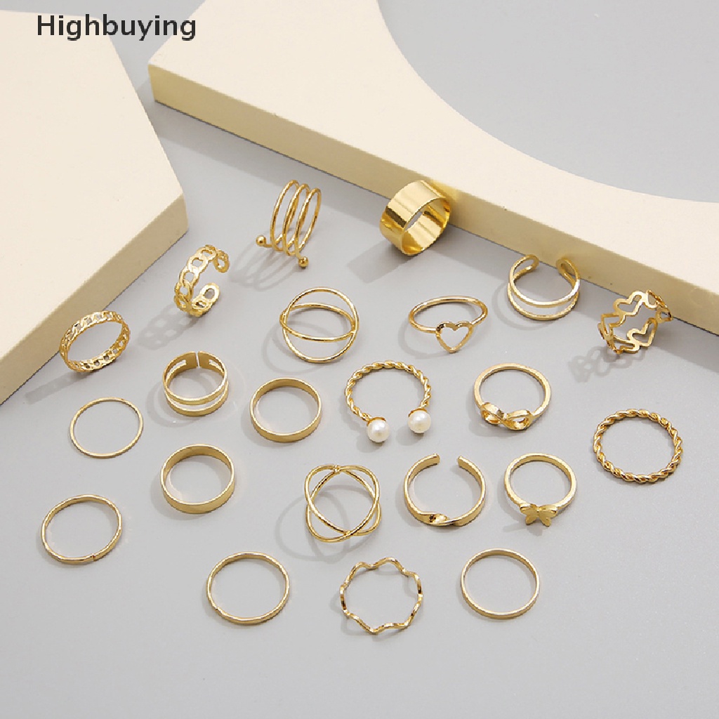 Hbid 22pcs Set Cincin Vintage Hollow Hati Kupu-Kupu Set Untuk Wanita Bahan Metal Warna Perak Bentuk Spiral Geometris Cincin rendy Jewelry Glory