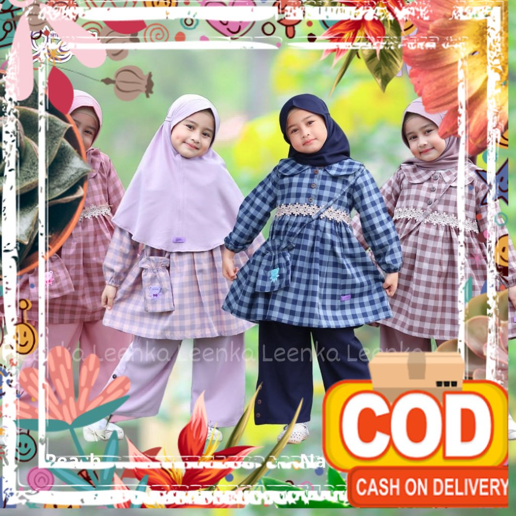 One Set Afifah by Leenka - Gamis Anak - Busana Muslim Anak / dark grey