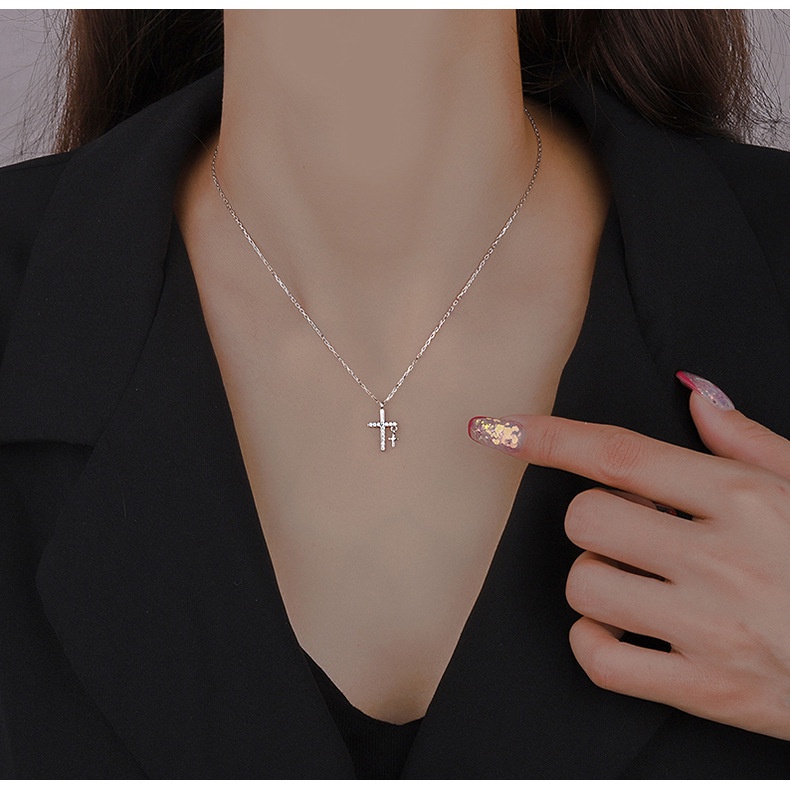 Fashion Gold Chain Cross Necklace Korean Zircon Silver Pendant Y2K Jewelry Accessories