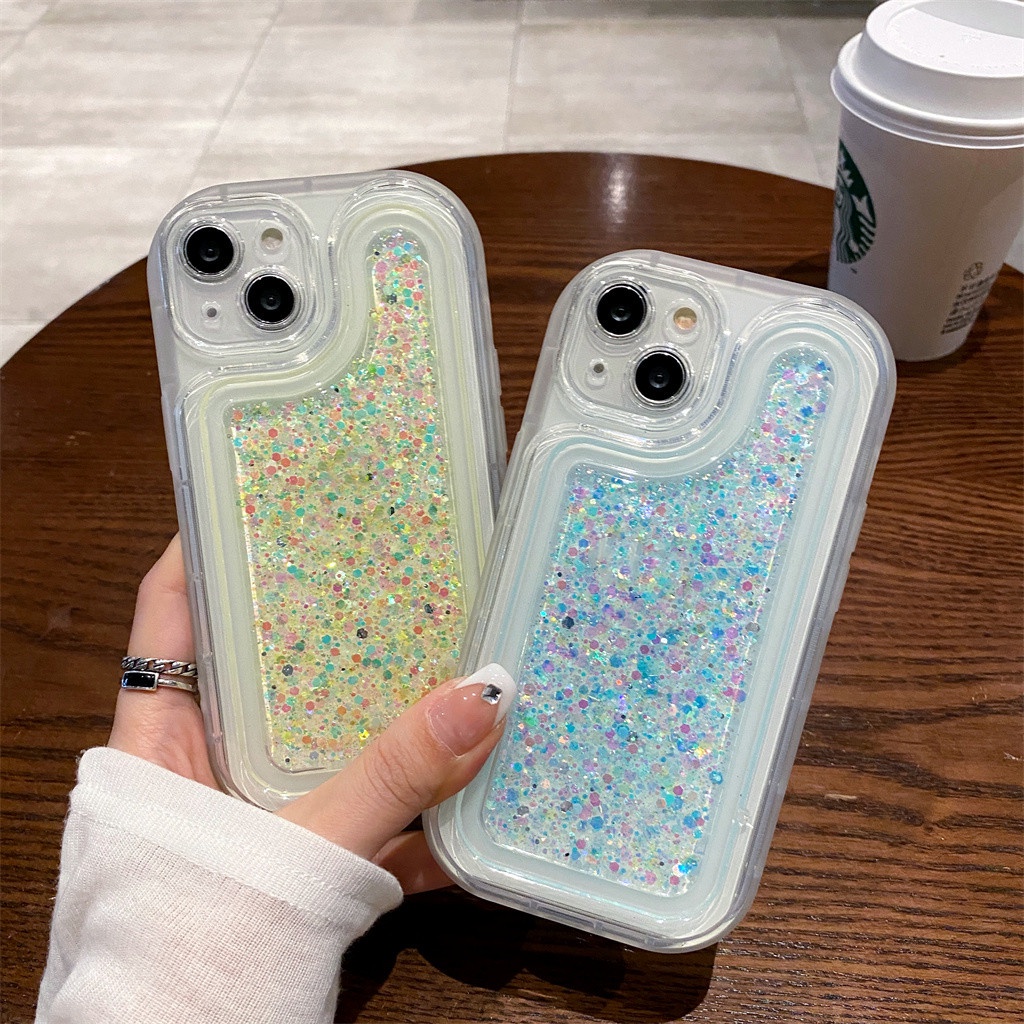 Casing Tahan Guncangan Bening Berkilau Mewah iPhone 14 Pro Max Case Iphone13 11 12 Pro Max Case14 Plus Cahaya Malam Kreatif Casing Perlindungan Kamera Tertutup Penuh