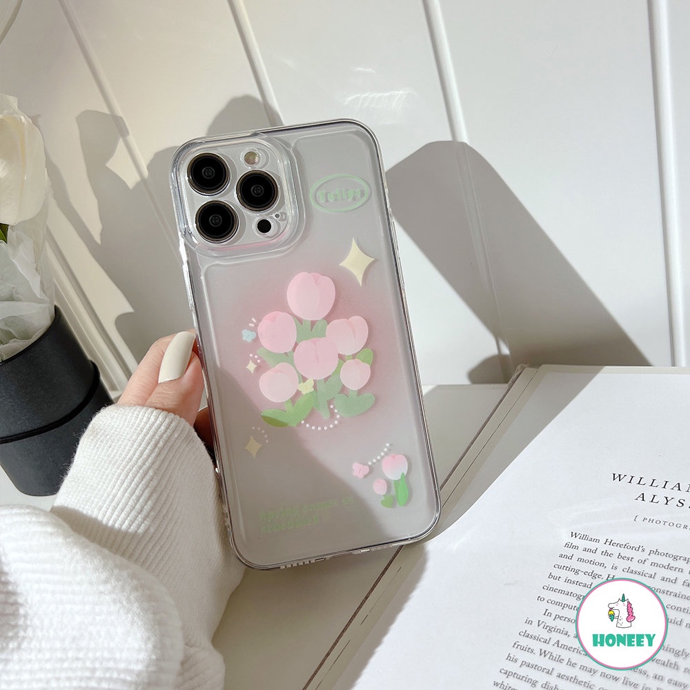 IPHONE Casing Ponsel Bunga Tulip Laser Glitter Mewah Untuk Iphone14 13 12 11 Pro XS Max XR X 8Plus Full Cover TPU Shockproof Cover