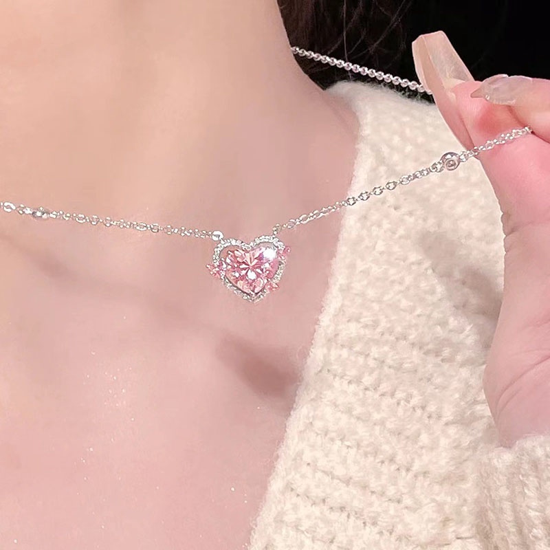 Korean Rhinestone Crystal Heart Geometric Necklace for Girl