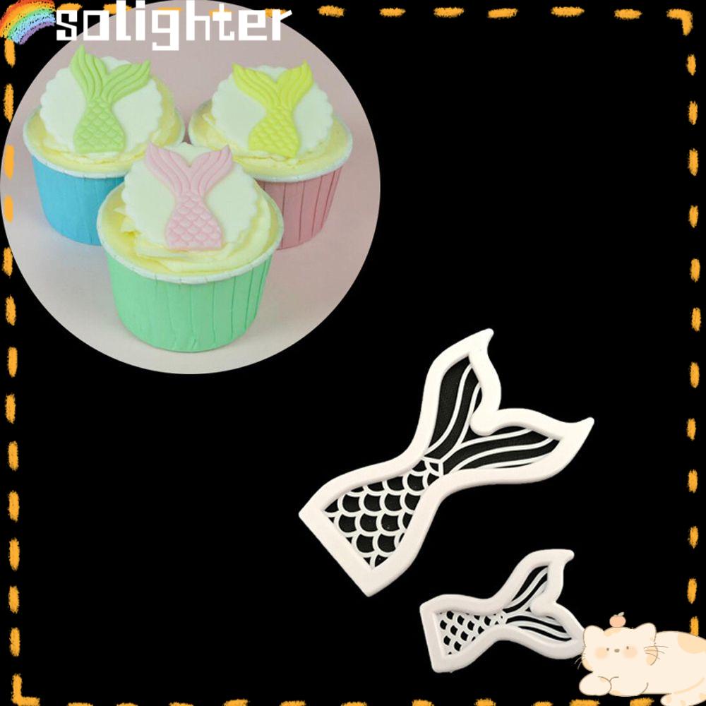 Solighter 2pcs Cetakan Kue Mermaid Plastik Dekorasi Kue Baking Tools Cookie Cutter