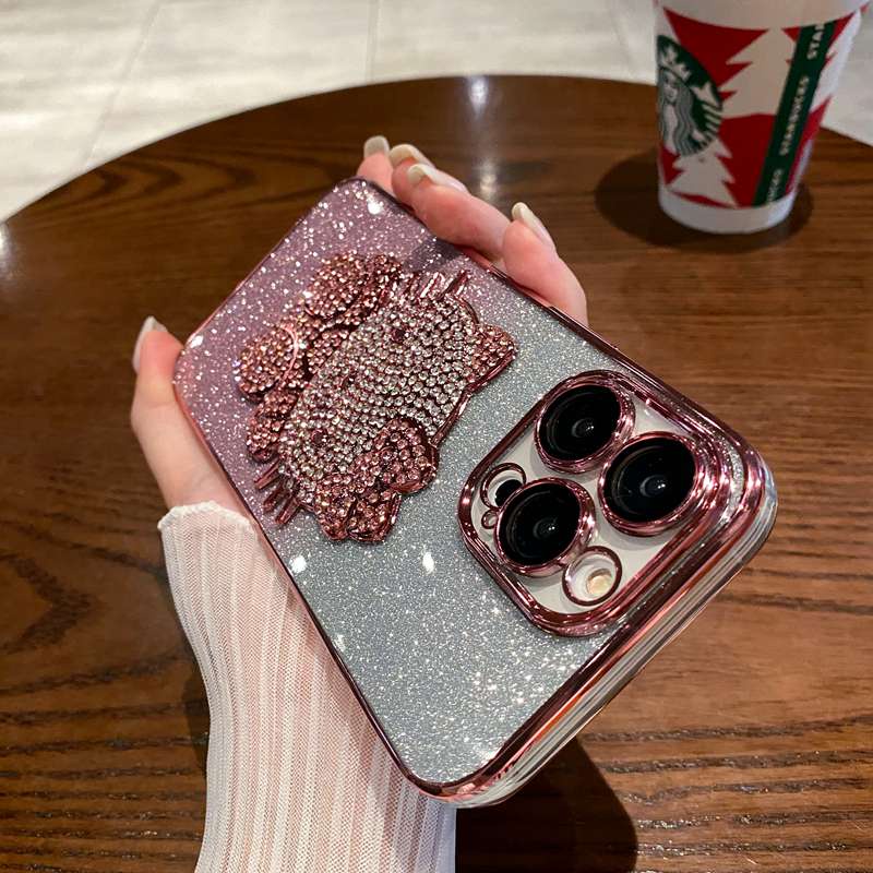 For iPhone 11 12 13 14 Pro Max Bling Bling Sparkly Diamond Hello Kitty Rhinestone Case Luxury Soft Silicone Gradient Women‘s Fashion